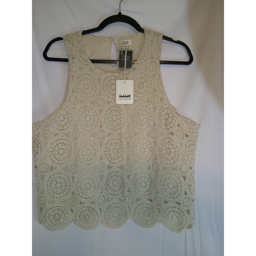 ana a new approach Womens XL Crochet Tank Top Sleeveless Cream Summer $60 NWT